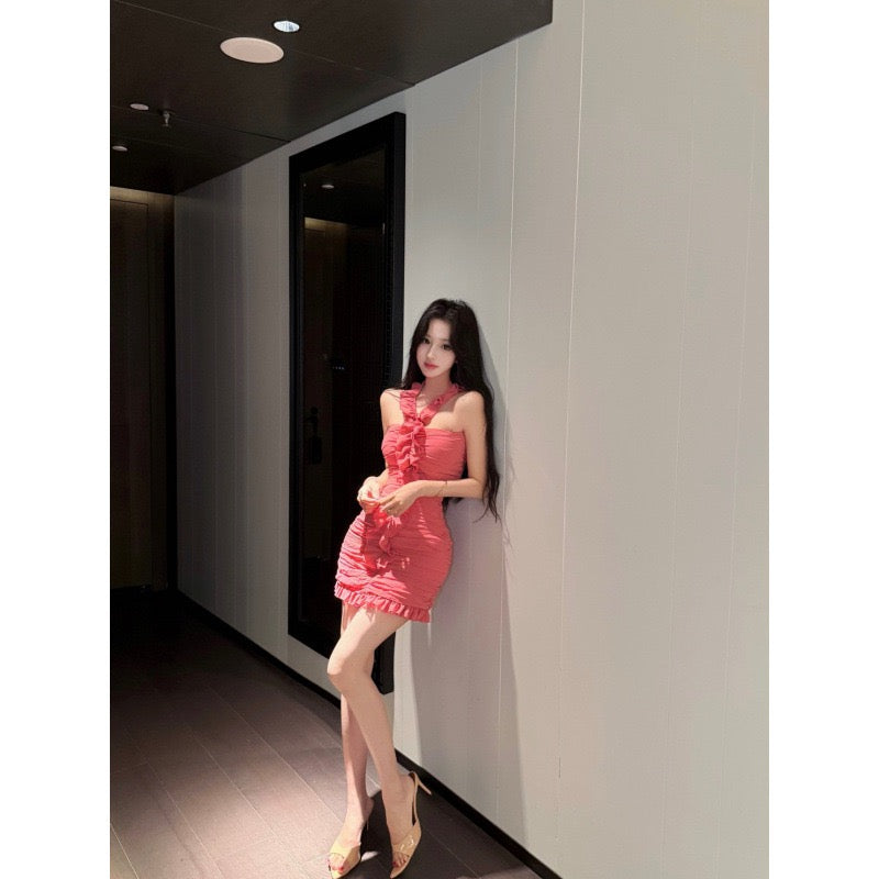 Sultry Ruched Mesh Bodycon Mini Dress – Elegant V-Neck Silhouette