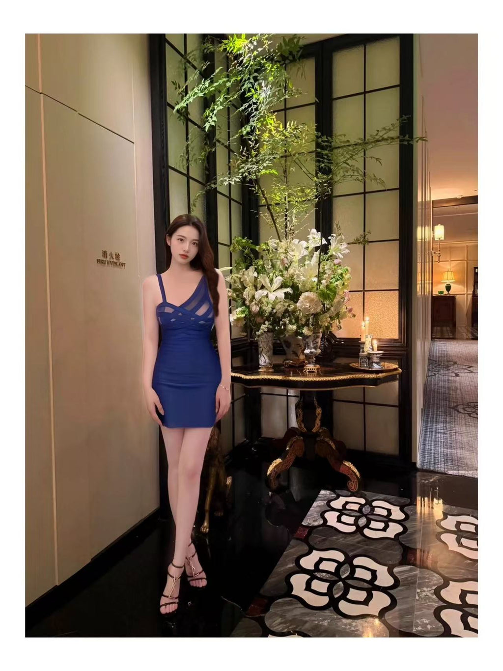 Sultry Navy Blue Mesh Mini Dress - Long Sleeve, Sculpting Bodycon Fit