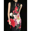 Modern Chinese Qipao Dress - Elegant Floral Print Cheongsam for Women