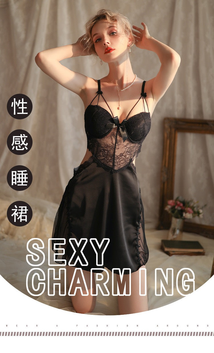 ⁠Sexy Lace Sheer Suspender Nightdress⁠