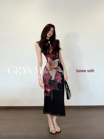 Modern Chinese Qipao Dress - Elegant Floral Print Cheongsam for Women