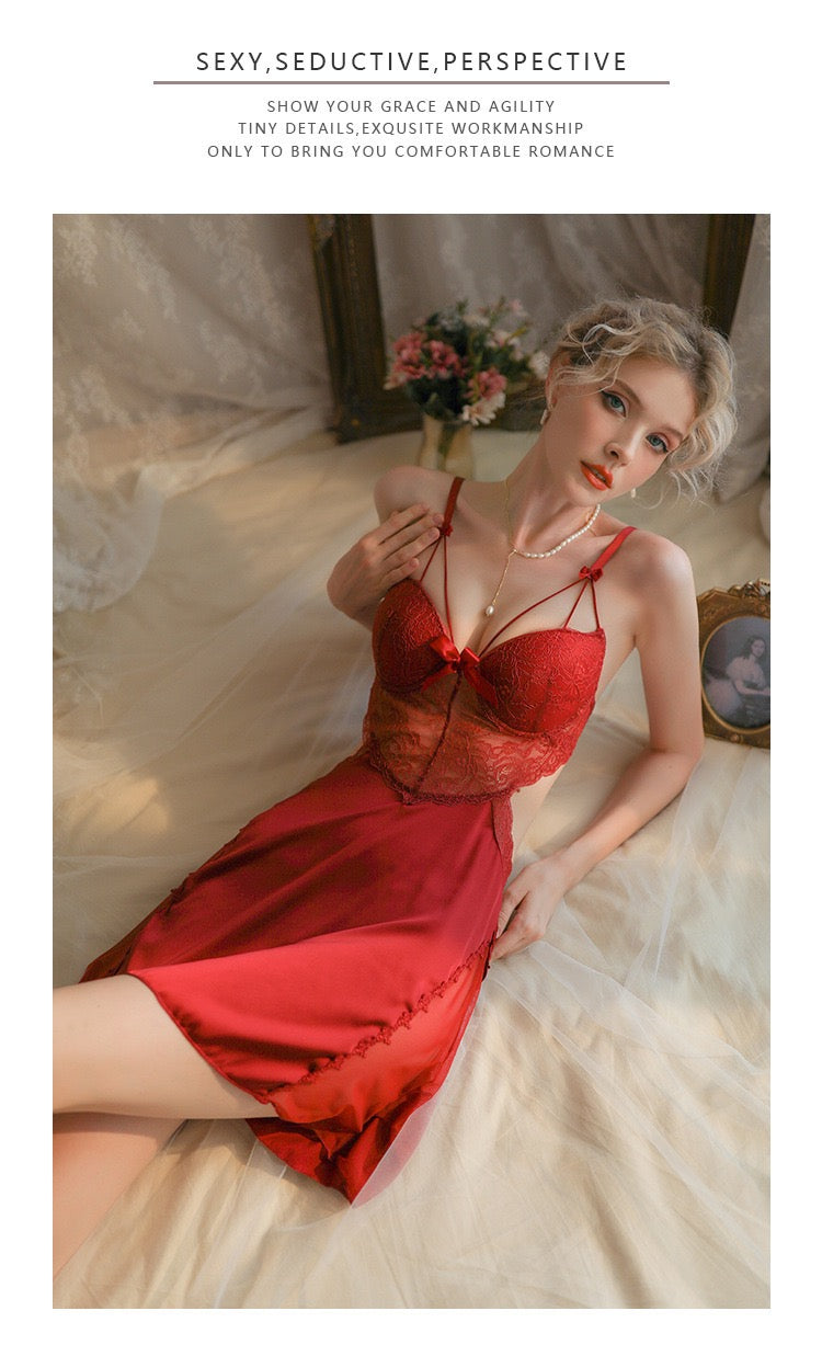 ⁠Sexy Lace Sheer Suspender Nightdress⁠