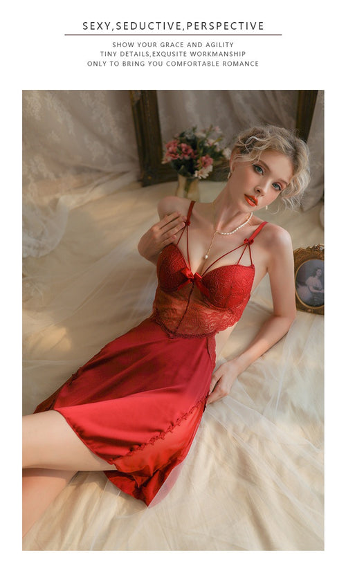 ⁠Sexy Lace Sheer Suspender Nightdress⁠