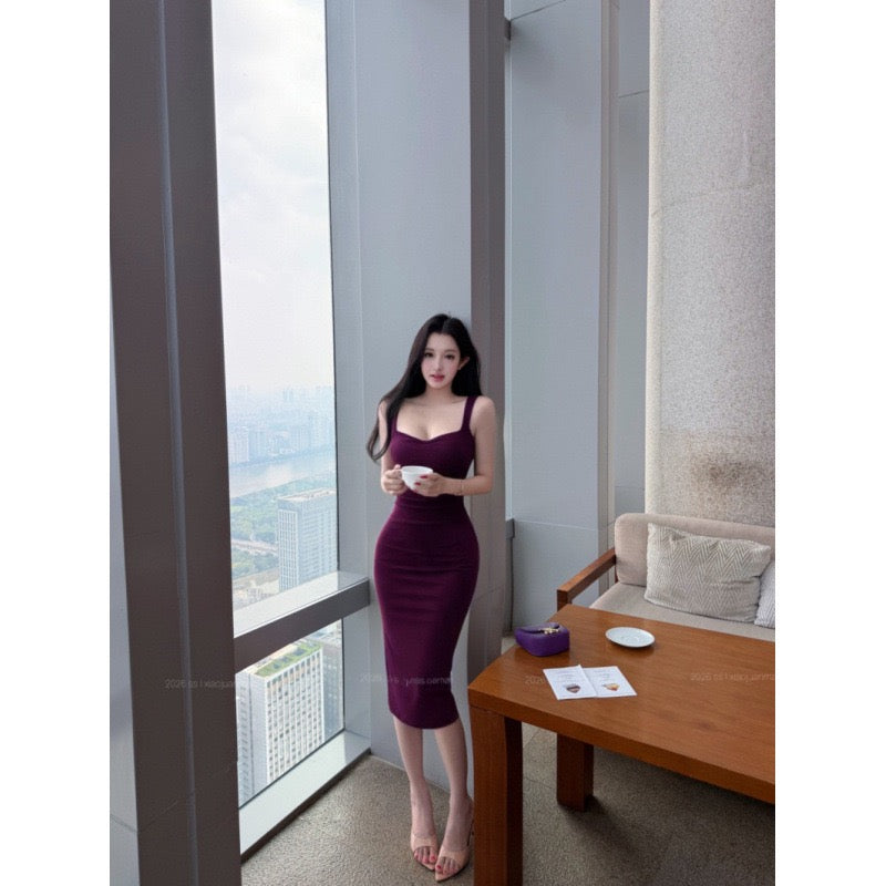 Sultry V-Neck Bodycon Midi Dress - Elegant Evening Slim Fit