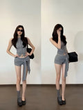 Minimalist Black & White Color Block Long Sleeve Shirt Romper