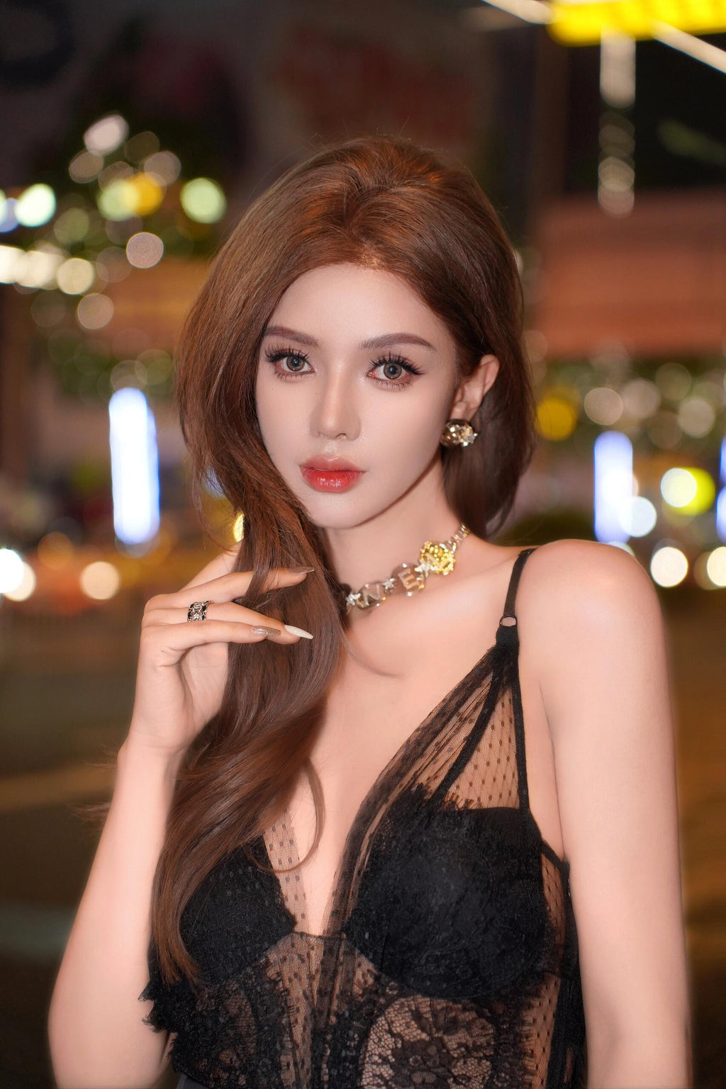 ⁠Chic Mesh Lace Bodysuit in Black