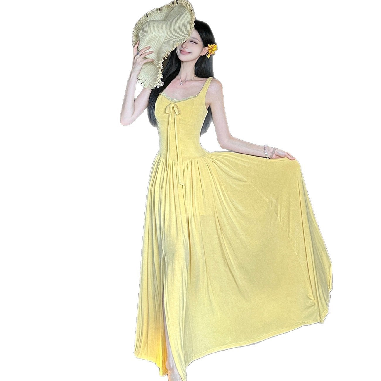 French Romantic Lace Knit Cami Maxi Dress - Mist & Cloud Edition