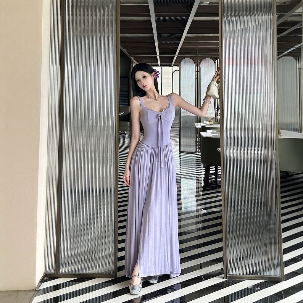 French Romantic Lace Knit Cami Maxi Dress - Mist & Cloud Edition
